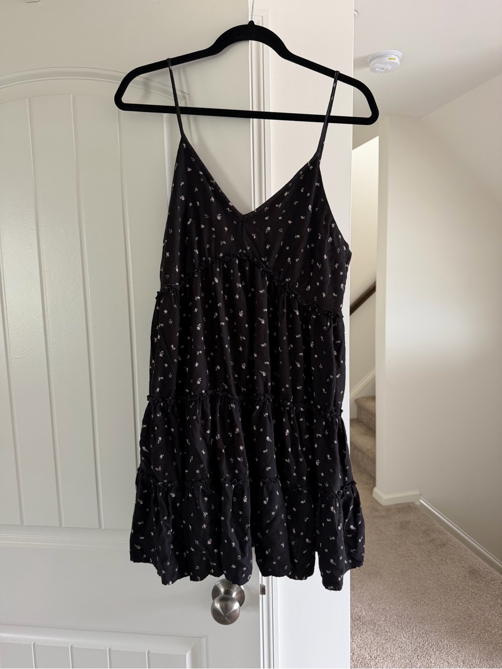American Eagle Outfitters Black Mini Tiered Floral Slip Dress LARGE TALL